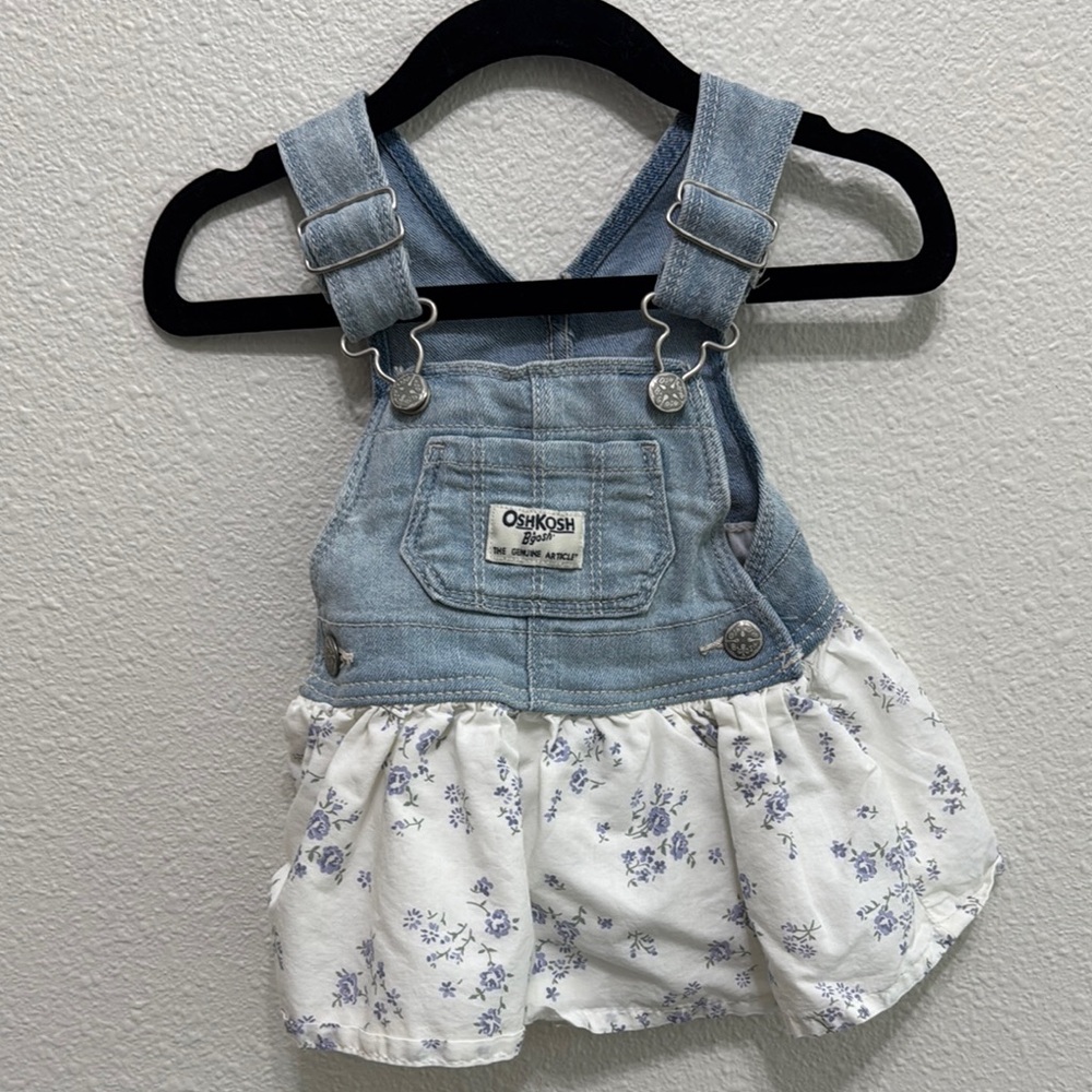 OshKosh B'gosh Denim and White Floral Overalls